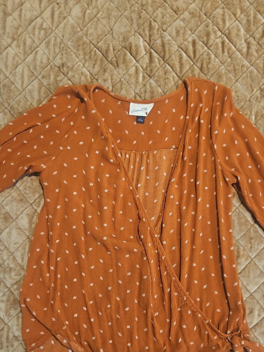 Universal Thread Burnt Orange Dotted Tie-Front Blouse